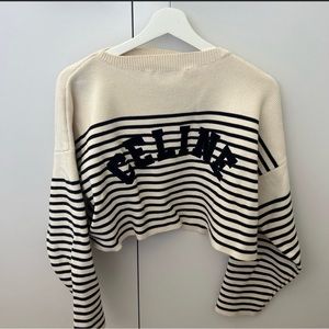 CELINE Striped Knit Cotton Sweater